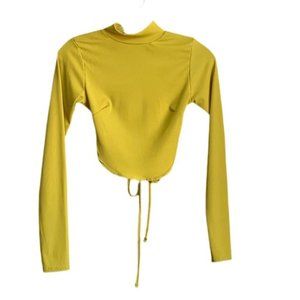 Nasty Gal Mustard Mock Neck Ribbed Knit Crop Open Back Crop Top Size 6